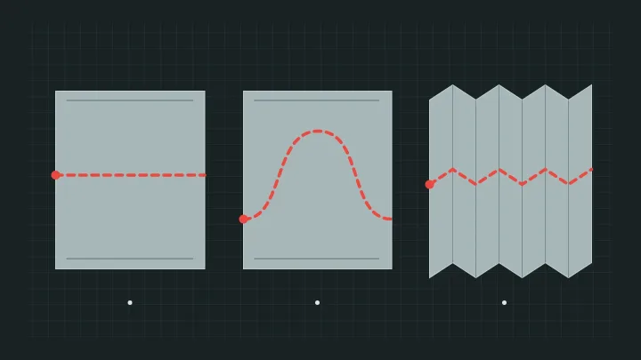 Original conceptual diagram of straight, curved and profiled sheet cutting paths; no real machine or dimensions