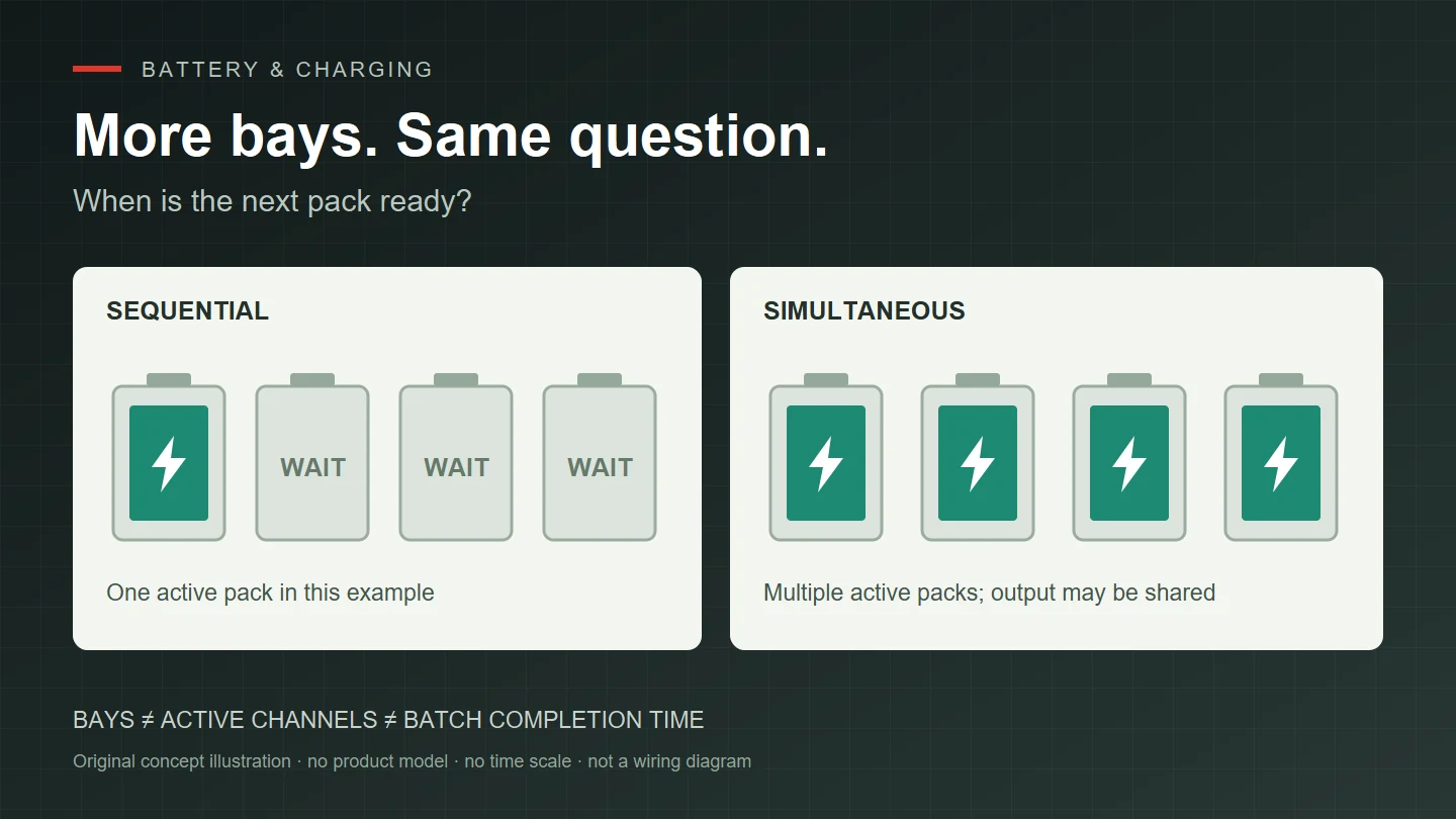 Original diagram comparing sequential and simultaneous charging; not a real charger or measured curve